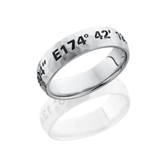 Cobalt Chrome 6mm domed band with customized laser carved coordinates