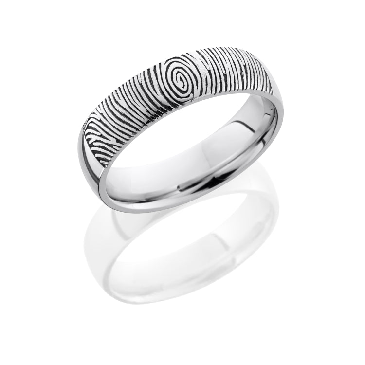 Cobalt Chrome 6mm Domed Band with Customized Laser Carved Fingerprint