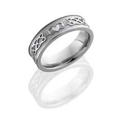 Titanium 6mm Flat Band with Claddagh Celtic Pattern
