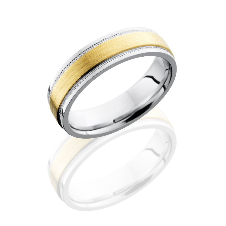 Cobalt Chrome 6mm Flat Band with Grooved Edges and 3mm 14KY