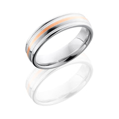 Cobalt Chrome 6mm Domed Band with Rounded Edges, Milgrain, and 1mm 14KR