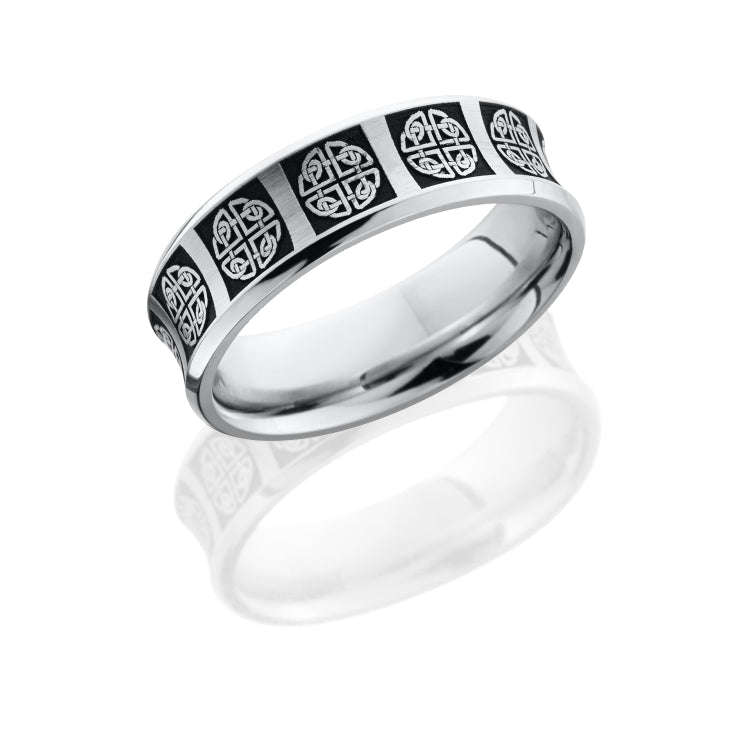 Cobalt Chrome 7mm Concave Band with Beveled Edges and Laser Carved Celtic Pattern