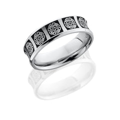 Cobalt Chrome 7mm Concave Band with Beveled Edges and Laser Carved Celtic Pattern