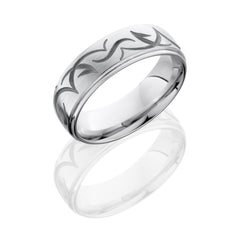 Cobalt Chrome 7mm Domed Band with Grooved Edge and Tribal Pattern