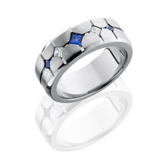 Cobalt Chrome 9mm beveled Bans with Flush Set Sapphires and Diamonds