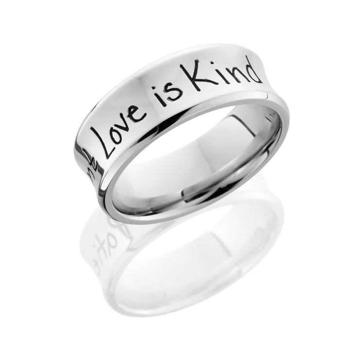 Cobalt Chrome 8mm Concave Band with Beveled Edges and Customized Laser Carved Handwriting