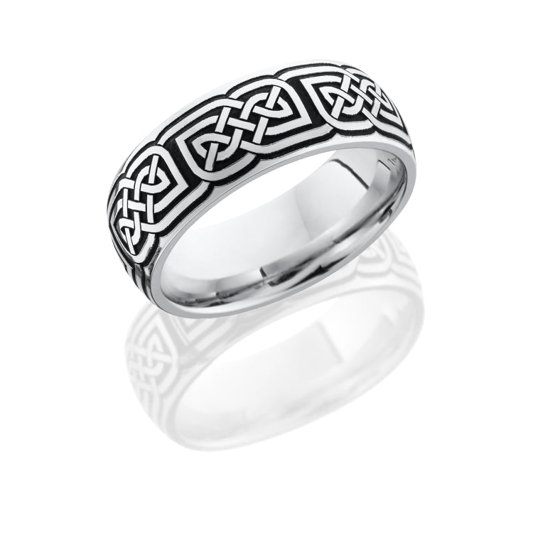 Cobalt Chrome 8mm domed band with laser carved celtic pattern