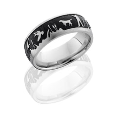 Cobalt Chrome 8mm domed band with laser carved duck hunt scene