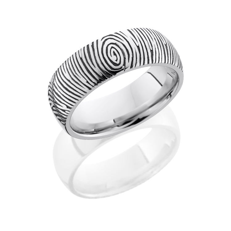 Cobalt Chrome 8mm Domed Band with Customized Laser Carved Fingerprint
