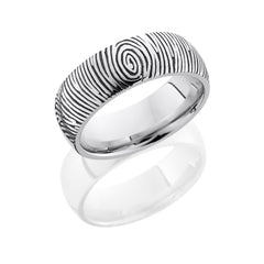 Cobalt Chrome 8mm Domed Band with Customized Laser Carved Fingerprint