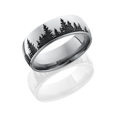 Cobalt Chrome 8mm domed band with laser carved Trees pattern