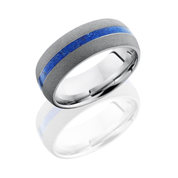 Cobalt Chrome 8mm Domed Band with 2mm Lapis Inlay