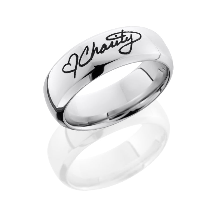 Cobalt Chrome 8mm Domed Band with Beveled Edges and Customized Laser Carved Soundwave