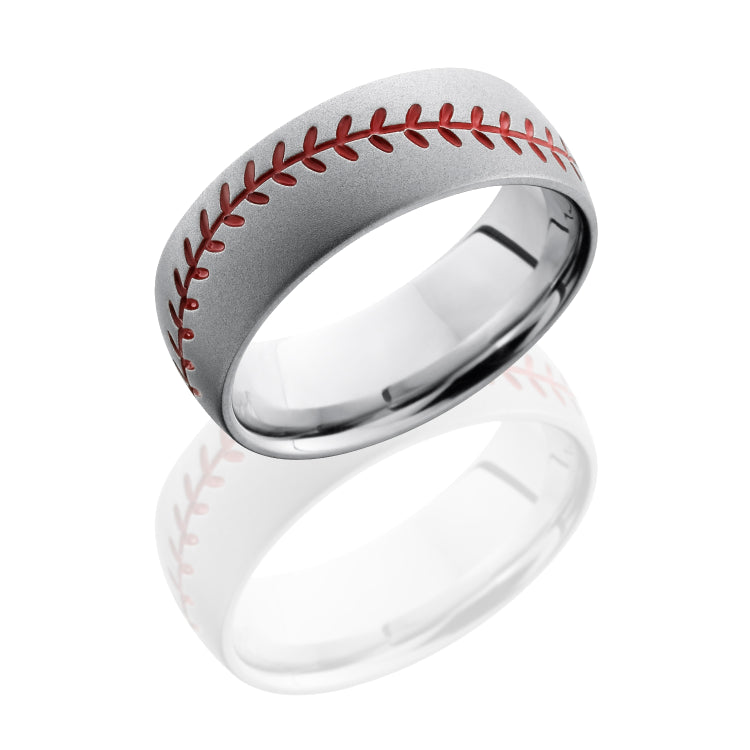 Cobalt Chrome 8mm Domed Band with Baseball Pattern