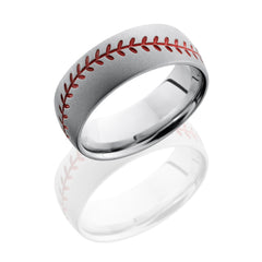 Cobalt Chrome 8mm Domed Band with Baseball Pattern