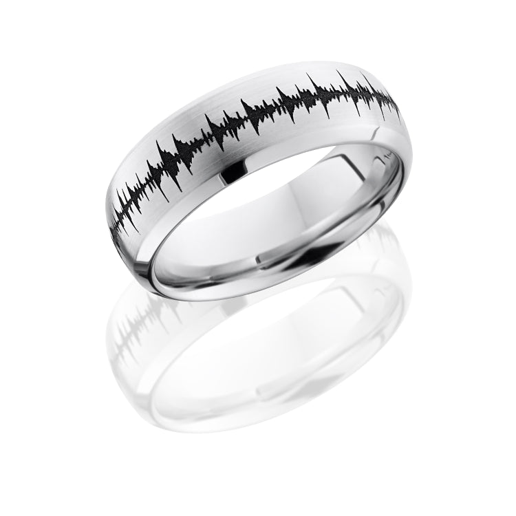 Cobalt Chrome 8mm Domed Band with Beveled Edges and Customized Laser Carved Soundwave