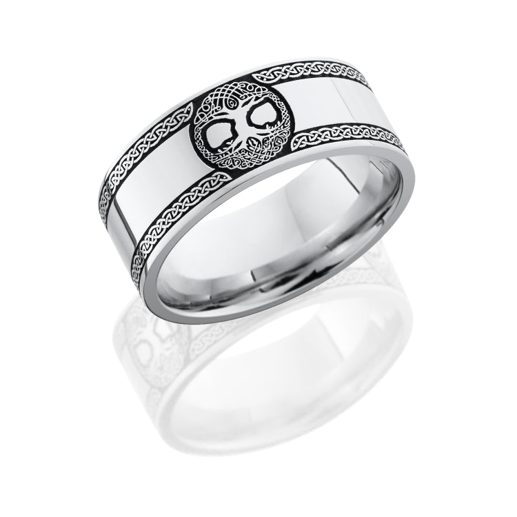 Cobalt Chrome 8mm Flat Band with Laser Carved Celtic Tree of Life Pattern