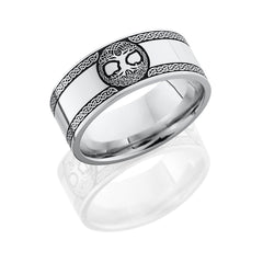 Cobalt Chrome 8mm Flat Band with Laser Carved Celtic Tree of Life Pattern