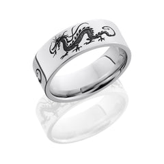 Cobalt Chrome 8mm Flat Band with Customized Laser Carved Dragon Pattern