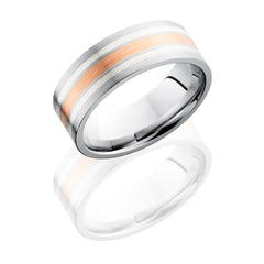 Cobalt Chrome 8mm Flat Band with 14KR and Sterling Silver