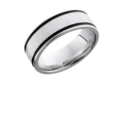 Cobalt Chrome 8mm Flat Band with Antiqued Grooves