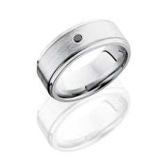 Cobalt Chrome 8mm Flat Band with Grooved Edges, 5mm SS, and Flush Set .03ct Black Round Diamond