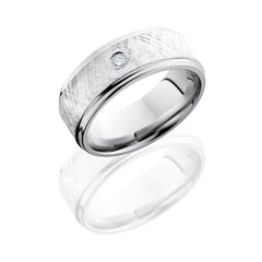 Cobalt Chrome 8mm Flat Band with Grooved Edges, 6mm SS, and Flush Set .07ct White Round Diamond