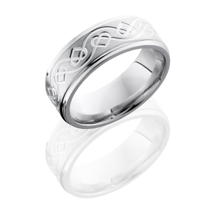 Cobalt Chrome 8mm Flat Band with Grooved Edges and Celtic Pattern