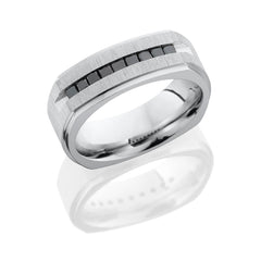 Cobalt Chrome 8mm square band with grooved edges and 9 channel set black diamonds