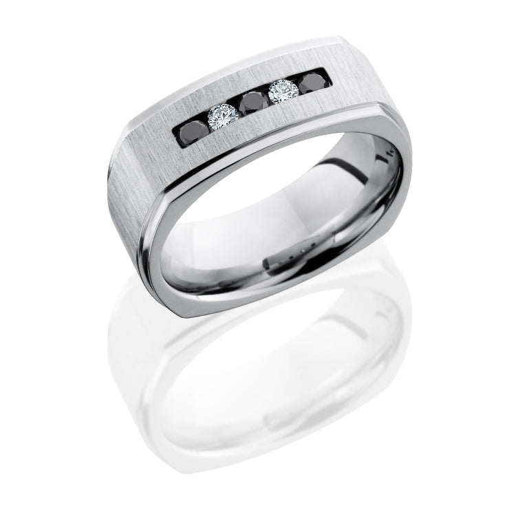 Cobalt Chrome 8mm Flat, Square Band with Channel Set White and Black Diamonds
