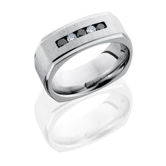 Cobalt Chrome 8mm Flat, Square Band with Channel Set White and Black Diamonds