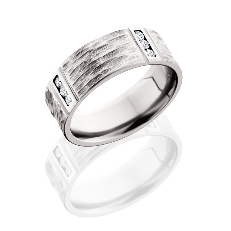 Cobalt Chrome 8mm Flat Band with Segmented Pattern and Twelve .03ct Channel Set Diamonds - TCW .36