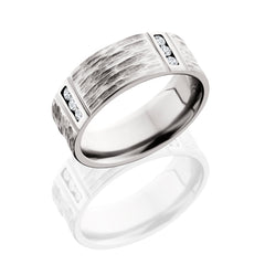 Cobalt Chrome 8mm Flat Band with Segmented Pattern and Twelve .03ct Channel Set Diamonds - TCW .36