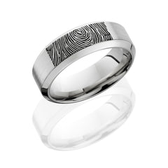Cobalt Chrome 8mm Flat Band with High Beveled Edges and Customized Laser Carved Fingerprint
