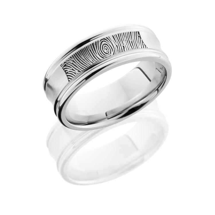 Cobalt Chrome 8mm Concave Band with Rounded Edges and Customized Laser Carved Fingerprint