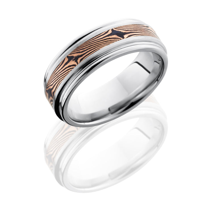Cobalt Chrome 8mm Flat Band with Rounded Edges and 3mm Mokume
