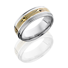 Cobalt Chrome 8mm Flat Band with Rounded Edges and 3mm Mokume