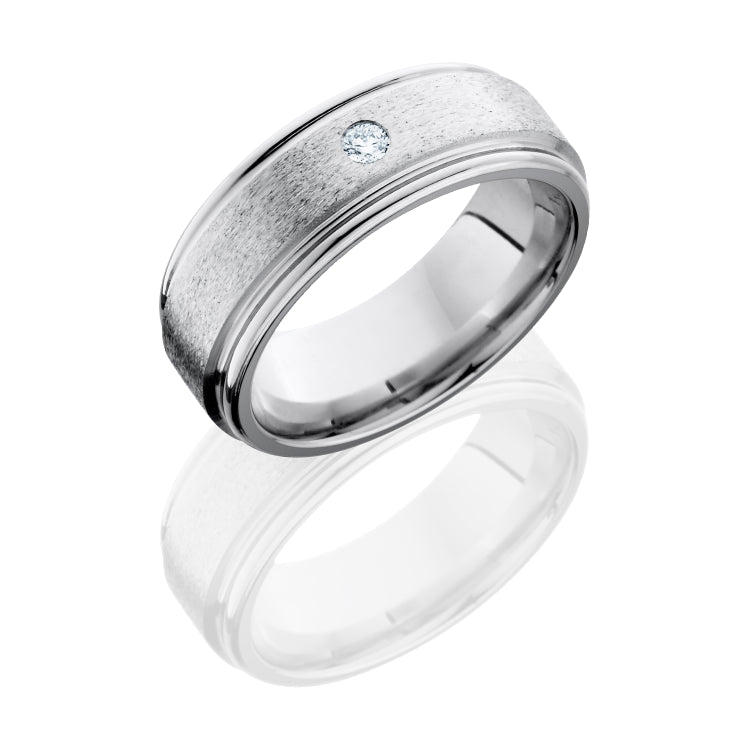 Cobalt Chrome 8mm Flat Band with Rounded Edges and Flush Set .07ct White Round Diamond