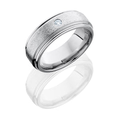 Cobalt Chrome 8mm Flat Band with Rounded Edges and Flush Set .07ct White Round Diamond