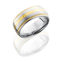 Cobalt Chrome 9mm Domed Band with 2mm Milgrained 14KY