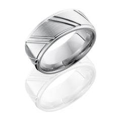 Cobalt Chrome 9mm Flat Band with Grooved Edges and Striped Pattern