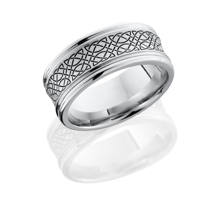 Cobalt Chrome 9mm concave band with rounded edges and laser carved Celtic 18 pattern