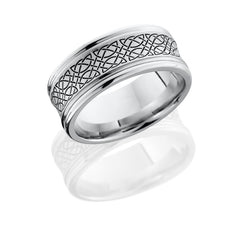 Cobalt Chrome 9mm concave band with rounded edges and laser carved Celtic 18 pattern
