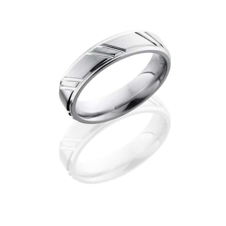 Cobalt Chrome 5mm flat Band with Grooved Edges and Striped Pattern