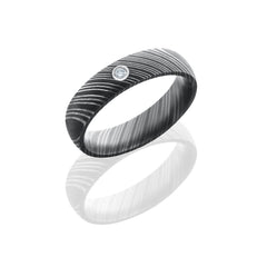 Damascus Steel 5mm Domed Band with Bezel Set .03ct White Round Diamond