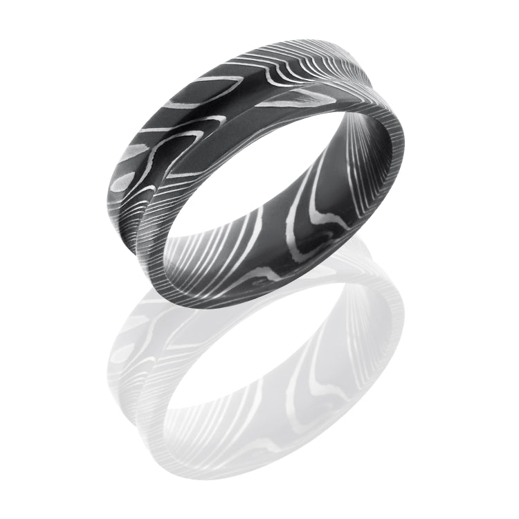 Damascus Steel 7mm Concave Band