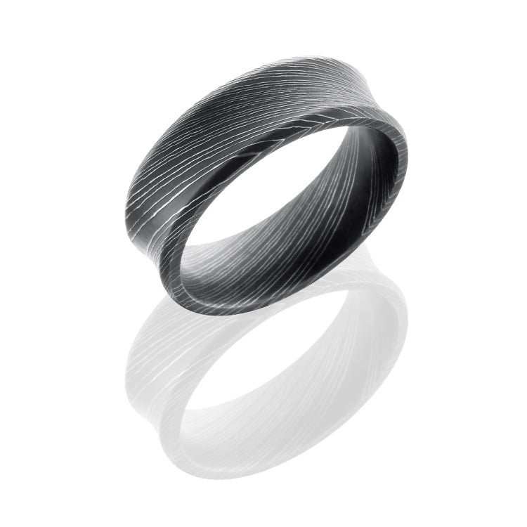 Damascus Steel 7mm Concave Band with Beveled Edges