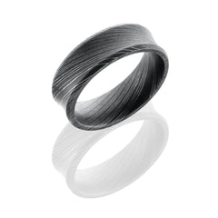 Damascus Steel 7mm Concave Band with Beveled Edges