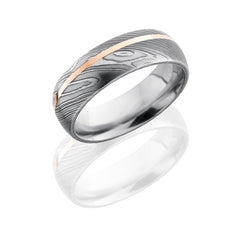 Damascus Steel 7mm Domed Band with 1mm 14KR