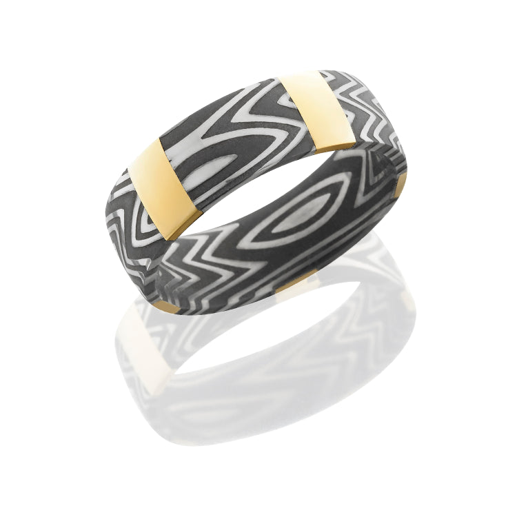 Flattwist Patterned Damascus Steel 8mm Concave Band with Beveled Edges